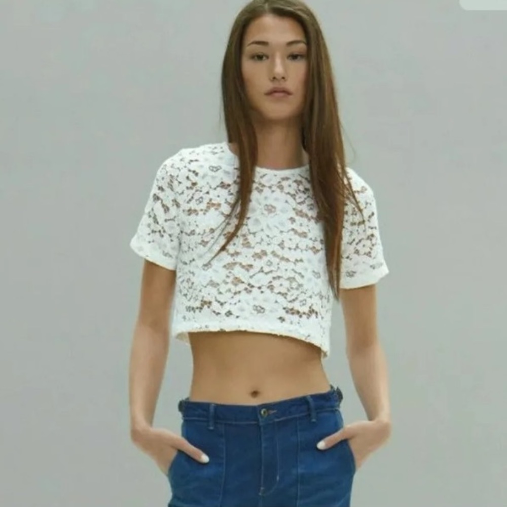 Alexis Lisette Distressed Lace Ivory Crop Top L